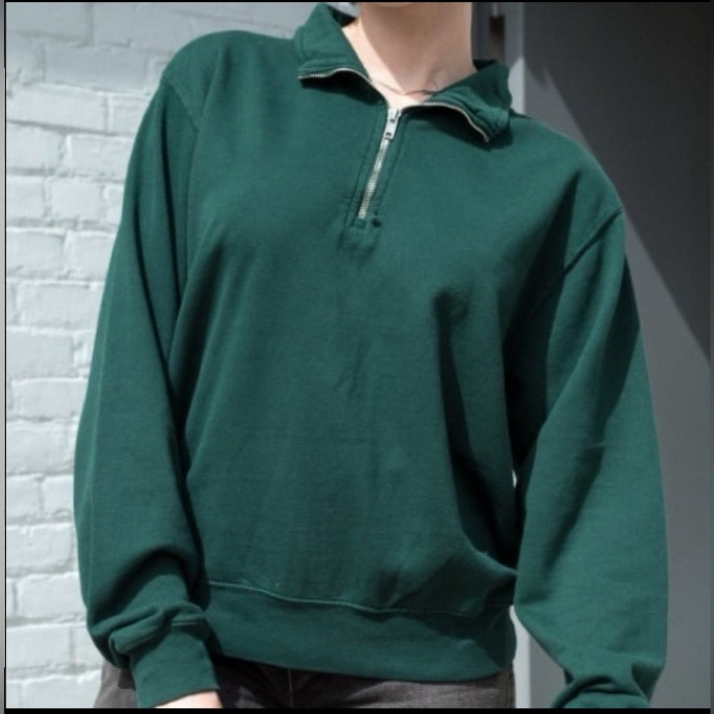 Brandy Melville Green Quarter Zip up Sweatshirt - Picture 2 of 5